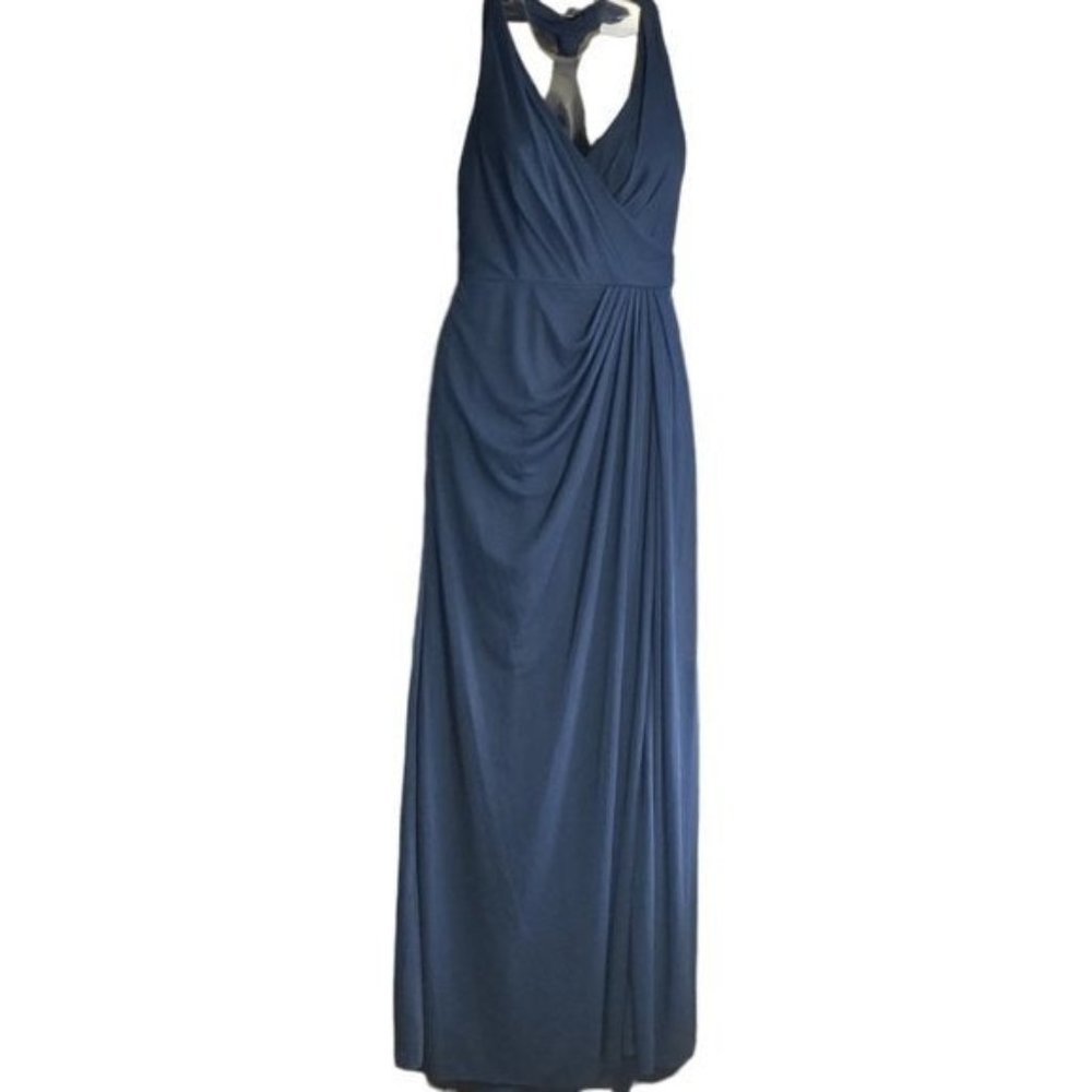 David's Bridal Womens Faux Wrap Pleated Halter Chiffon Maxi Dress Size 2 EUC